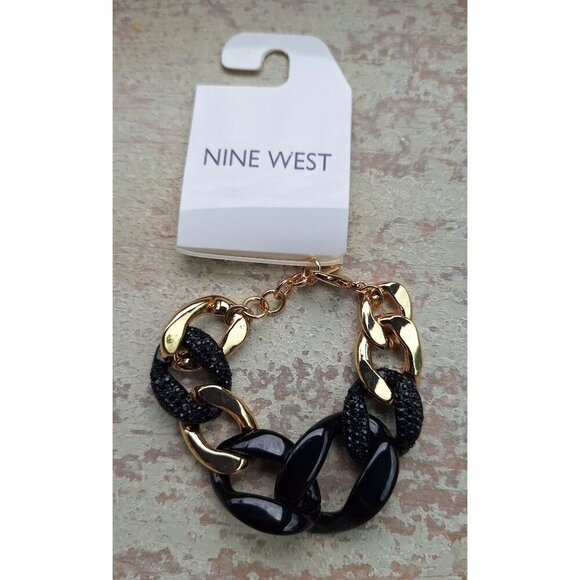 NEW Nine West Black & Gold-Tone Chain Link Bracelet - Picture 2 of 3